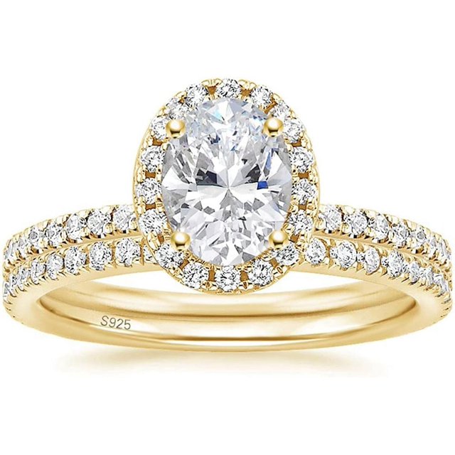 Juego de anillos de boda de plata de ley 925 con circonita cúbica de 1,5 quilates, anillos de compromiso de corte ovalado, para mujer, talla 3-13