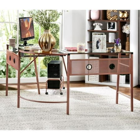 Furniture Of America Kriston Metal L Shaped Computer Workstation Furniture Of America Kriston Metal L Shaped Computer Workstation With Cpu Shelf Rose Gold