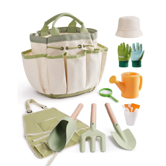 Robud Kids Gardening Tools, 17 Pcs Toddler Gardening Set, Children's Gardening Tools, Metal Kids Gardening Set All in One Kit, Gardening Tools for Kids Outdoor Toys Gift for Boys and Girls