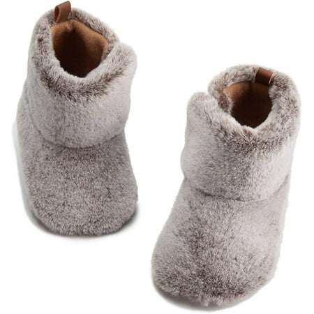 

QWZNDZGR Infant Baby Boy Girl Cozy Fleece Bootie Newborn Stay On Slipper Winter Warm Gripper Non-Slip Crib Shoes