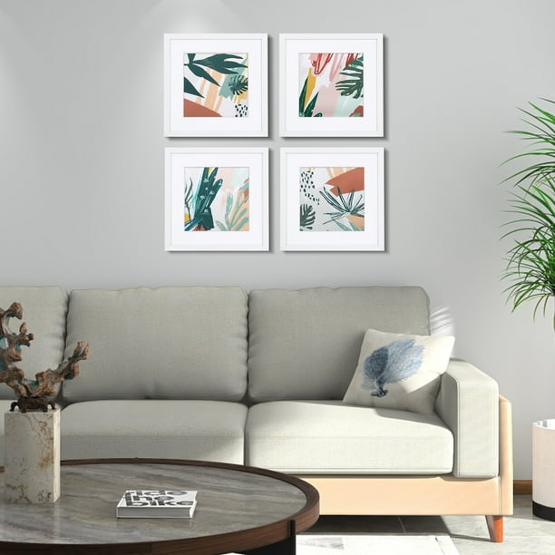 ArtbyHannah 4 piece 10x10 inch Botanical Gallery Wall Frame Set, White ...