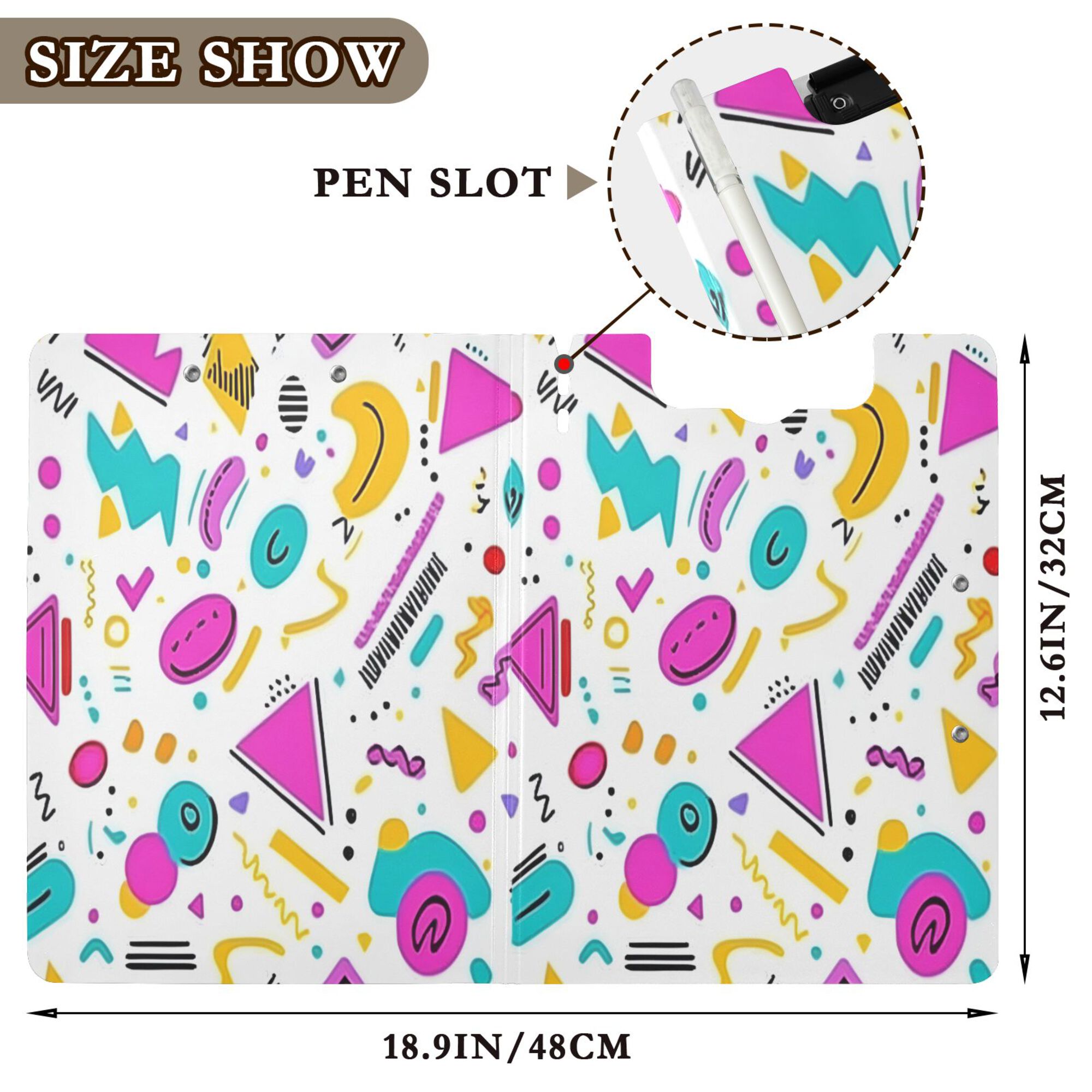 FORMRS A4 Clipboard Folder with Pen Holder Horizontal Foldable School Office Binder, Purple Abstract Shapes