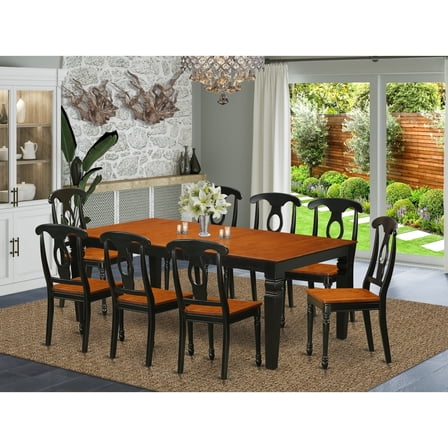 Modern Dining Table Set - 9 Piece Kitchen Table with Chairs - Sleek Black Finish