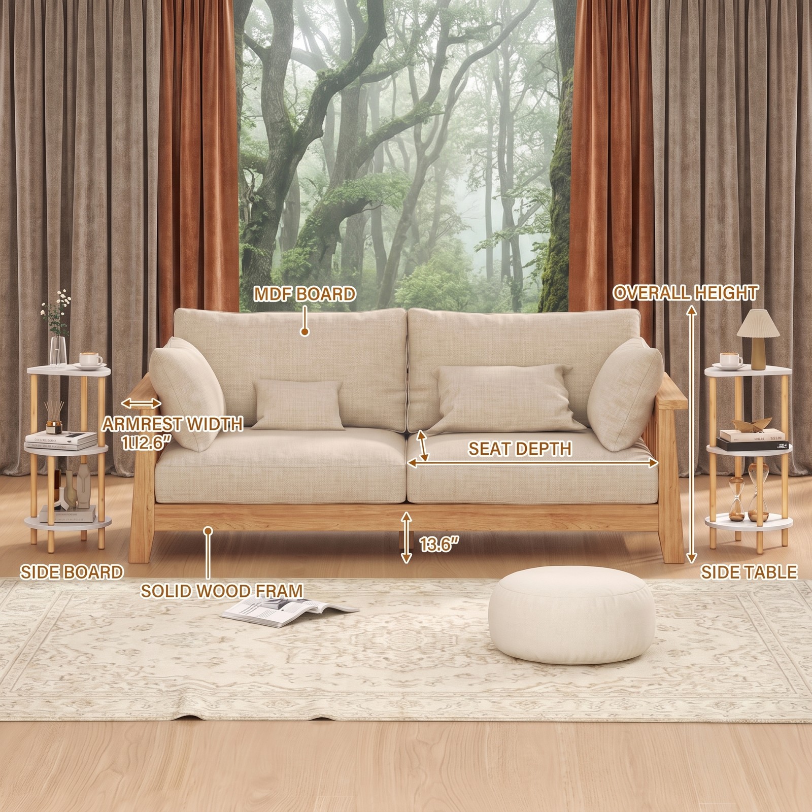 Furnibear Set of 2 Round Bamboo Side Tables, 3-Tier End Table with Open Storage Shelves, Compact Nightstand Sofa Accent Table for Living Room Bedroom Study, White