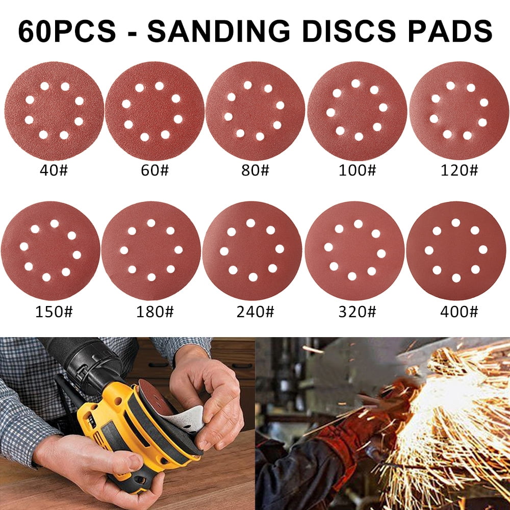 NKTIER 60PCS hook and ring grinding disc, 5-inch 8-hole sandpaper cover  40-400 grit coarse sand alumina sandpaper - Walmart.com