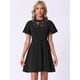 thumbnail image 4 of Vestido Midi Informal con Cuello Alto y Malla de Encaje Mangas Alborotadas para Mujer Negro M, 4 of 6