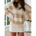 thumbnail image 3 of Women'S Striped Knitted Pullover Crew Neck Fall Winter Sweater Long Sleeve Color Block Jumper Khaki XXL, 3 of 8