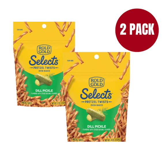 Rold Gold Selects Dill Pickle Pretzel Twists, 2 Pack (4 oz Each), Bold & Tangy Dill Pickle Flavor, Crunchy Pretzel Snacks