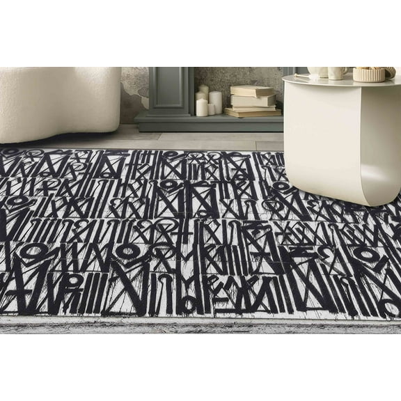 Retna Rugs, 3D Printed Rug, Classic Rug, Abstract Rugs, Accent Rug, Street Graffiti Rugs, Black and White Rug, Graffiti Rugs, Runner Rug, 2.6'x4' - 80x120 cm