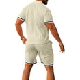 thumbnail image 3 of SWSMCLT Men's Short Tracksuit Summer Short Sleeve Drawstring 2 Piece Outfit Active Sweatsuit Shorts Set Cotton Khaki Large, 3 of 4