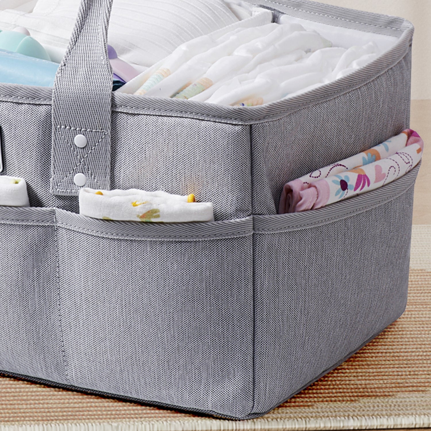 Sunveno Large Polyester Nursery Portable Diaper Caddy Organizer for Changing Station