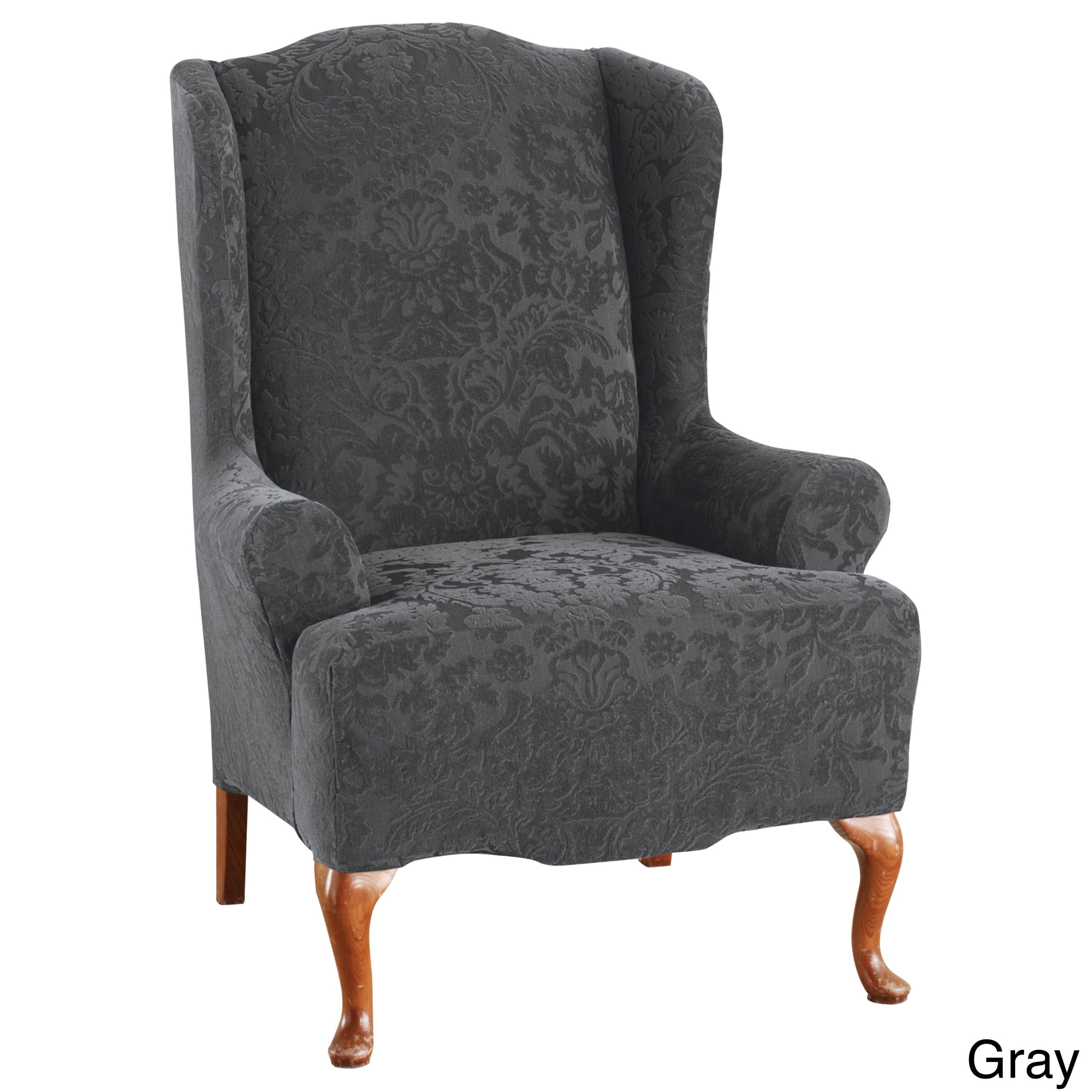 sure fit stretch jacquard damask wing chair slipcover - Walmart.com ...
