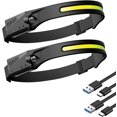 thumbnail image 1 of 2pcs USB Rechargeable LED Headlamp, Powerful LED Head Torch, Waterproof Camping COB Headlamp with Sensitive Sensor Mode for Hiking Cycling Walking Dog Fishing, 1 of 5