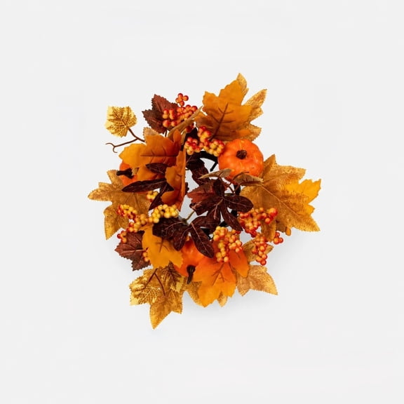 Maple Leaf Pumpkin And Berry Candlesick Wreath Harvesting Festival And Thanksgiving Orange-Toned Candle And Scented Candlestick Decorative Wreath