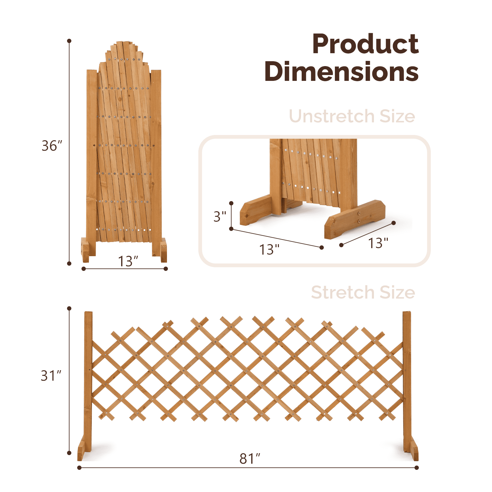 Expandable Wooden Garden Trellis 13" to 81" Wide 36" High Decorative Diamond Pattern Fence Panel for Climbing Plants Garden Yard Privacy Screen Pet Barrier