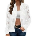 thumbnail image 2 of Lace Jackets for Women Hollow Out Full Zipper Long Sleeve Bomber Coats Ladies Trendy Solid Breathable Outerwear Jacket Fall, 2 of 7
