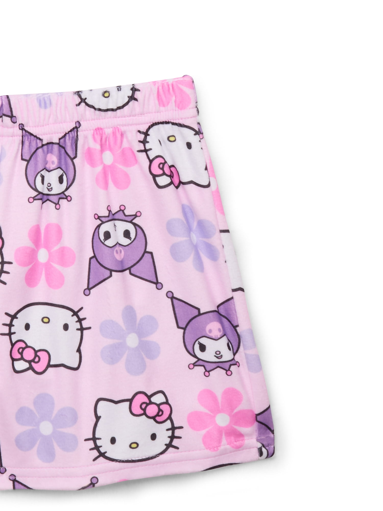 Hello Kitty and Kuromi Girls Short Sleeve Top and Shorts Pajama Set, 2-Piece, Sizes 4-12