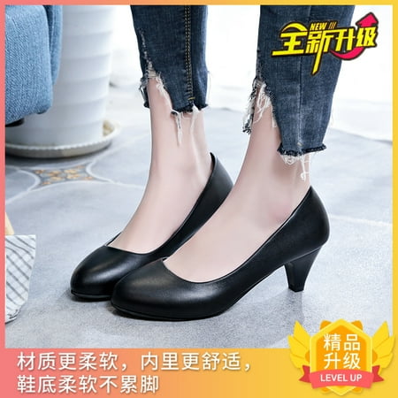 

Work shoes women‘s black soft high heels professional interview shoes chunky heel work shoes dress shoes not tired feet