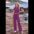 thumbnail image 4 of Conjunto Deportivo de Verano para Mujer, de Corta y Bloques de Color, con Pantalones Ajustados, A Juego, para Estar en Casa, 2025 Rojo Púrpura M, 4 of 8
