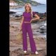 thumbnail image 4 of Conjunto Deportivo de Verano para Mujer, de Corta y Bloques de Color, con Pantalones Ajustados, A Juego, para Estar en Casa, 2025 Rojo Púrpura S, 4 of 8