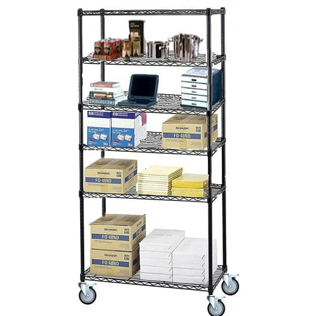 

18 Deep x 48 Wide x 92 High 6 Tier Black Wire Shelf Truck with 1200 lb Capacity