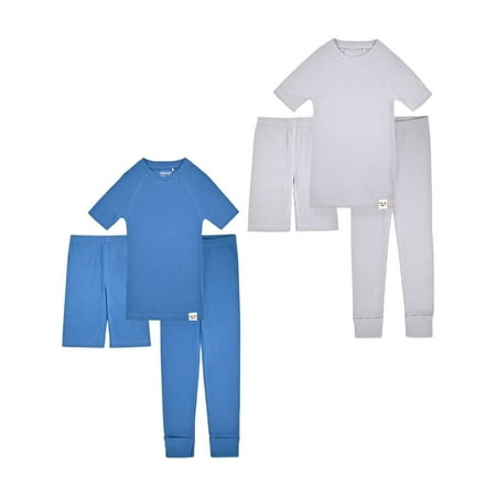 Sleep On It 100% Organic Cotton Rib Knit Snug-Fit 6-Piece Pajama Sets for Boys & Girls, Blue & Grey, Size 5