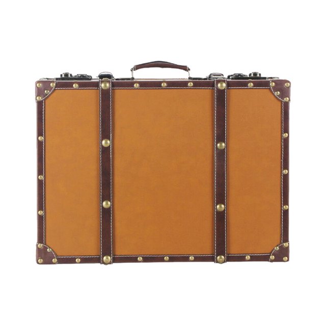 Baúl de cuero vintage con detalles de madera Estuche de almacenamiento de viaje, caja de equipaje antigua para decoración del hogar para regalo de boda de lujo