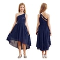 thumbnail image 2 of renvena Kids Girl One Shoulder Sequins High Low Junior Bridesmaid Dresses for Wedding Navy Blue 8, 2 of 7