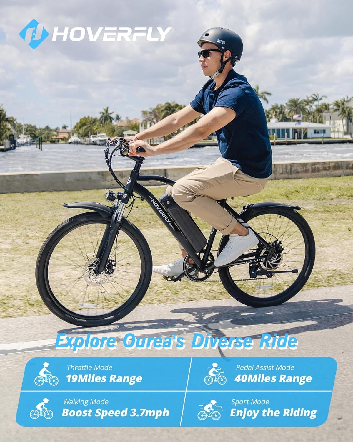 HOVERFLY OUREA 26" Adult Mountain Electric Bike, 48V,Peak 750W Motor, 20 MPH, Max Weight 264 lbs, Black,UL2849