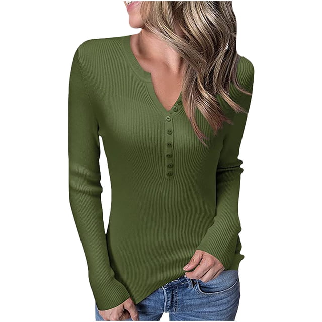 Camiseta básica de manga larga ajustada con botones de Color sólido a la moda para mujer Fridja hkj900