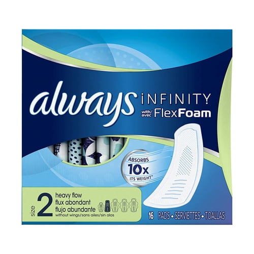 Always Pads Size 2 Infinity With Flex Foam Heavy Flow, 16 Ea, 2 Pack