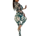 thumbnail image 2 of KOMOO Women Long Sleeve Bodysuit Printed Mesh Yarn Stitching Halter Tie-up Tight Jumpsuit, 2 of 8