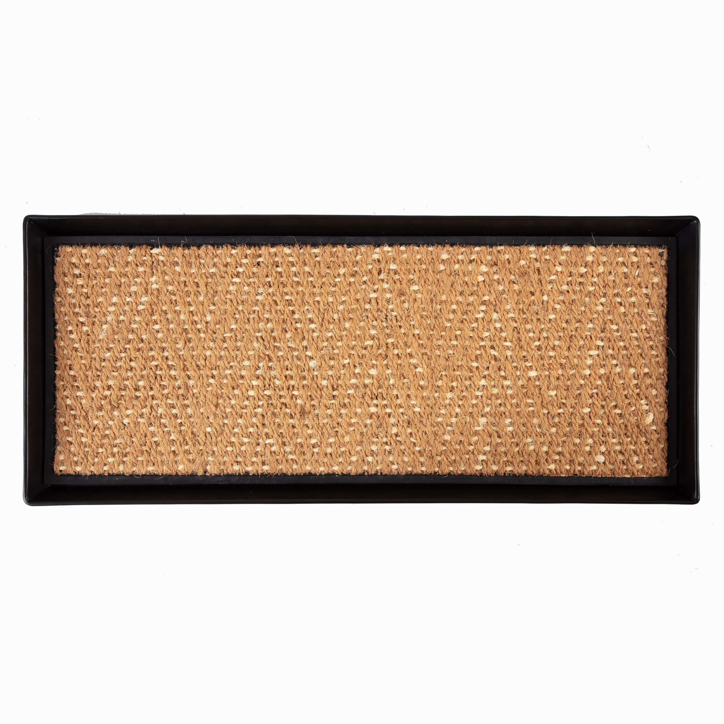 Black Metal Boot Tray with Tan & Khaki Coir Insert