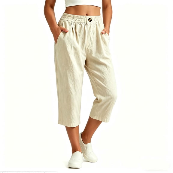 SBYOJLPB Women's Capris Pants Elastic High Waist Casual Cropped Trousers with Pockets