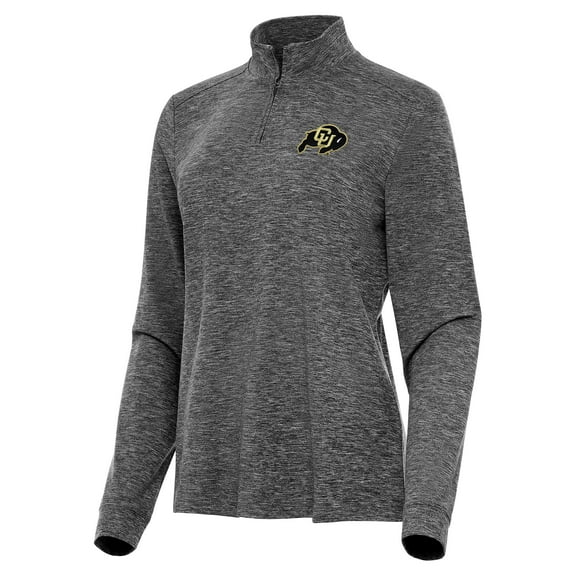 Women's Antigua  Heather Black Colorado Buffaloes Mentor Long Sleeve Quarter-Zip Mock Polo