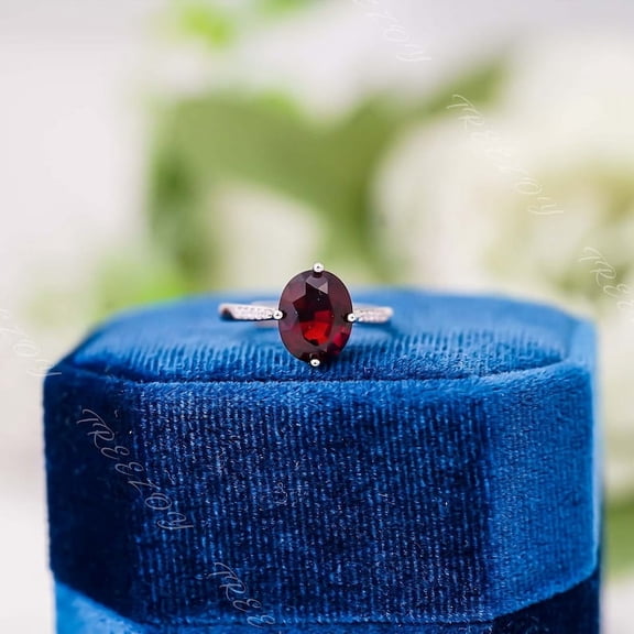 Natural Red Garnet 925 Sterling Silver Ring, Gift for Her, Engagemant Ring, Birthstone Rings for Women, Gift For Her