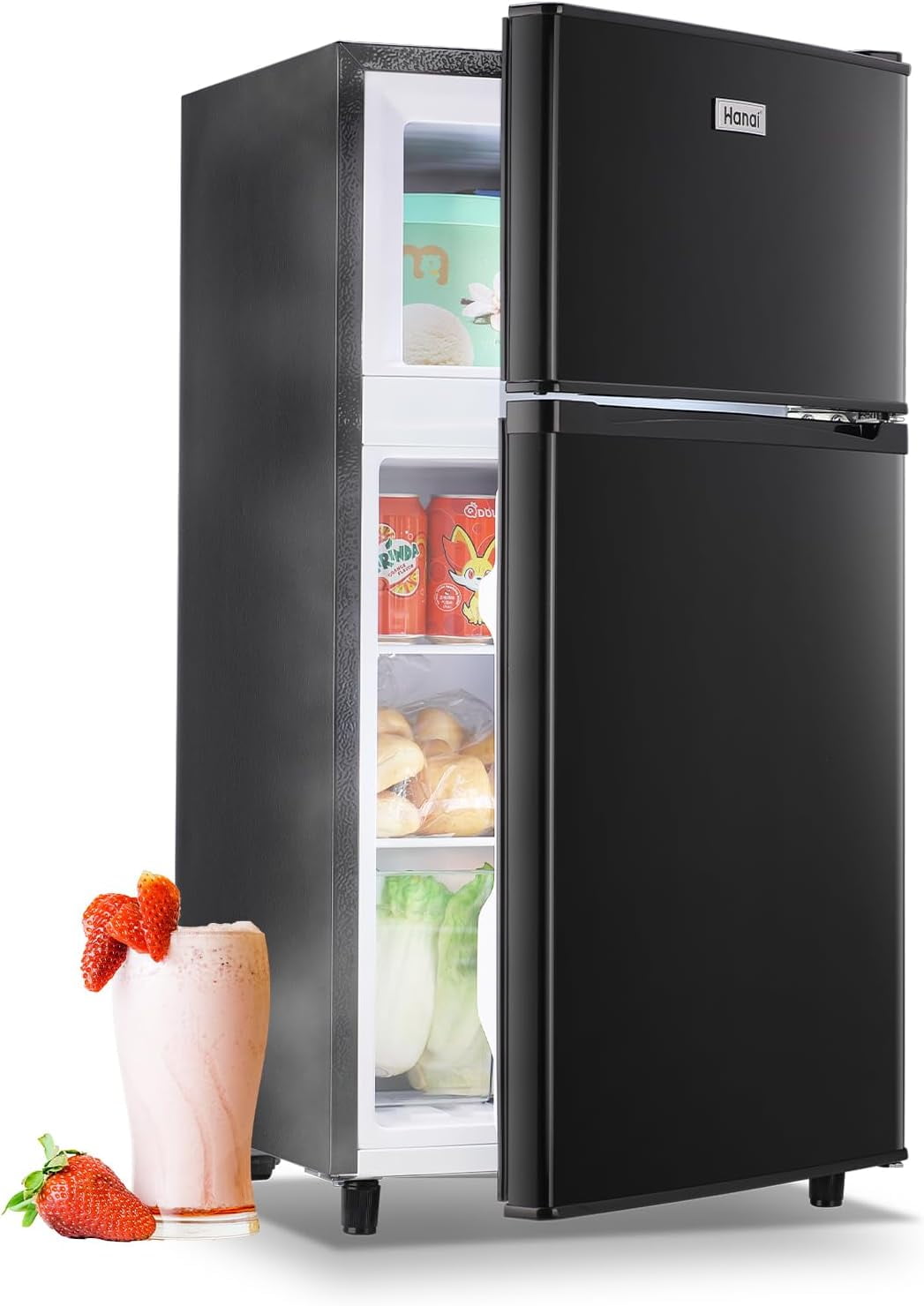 WANAI Mini Fridge 3.5 Cu.Ft Dual Doors Compact Refrigerator with