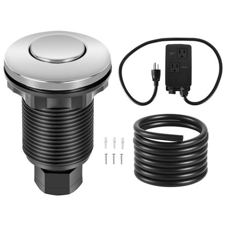VEVOR Garbage Disposal Air Switch Kit,Dual Outlet Sink Top Air Switch for Food Waste Disposal,2.5-inch Brushed Nickel Stainless Steel ON/OFF Air Push Button, Suitable for Stainless Steel Countertops