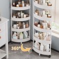 thumbnail image 4 of Étagère d'Angle de Salle de Bain à 5 Niveaux avec Roulettes, Hauteur Réglable, Rangement Sans Perçage, Blanc, 4 of 9