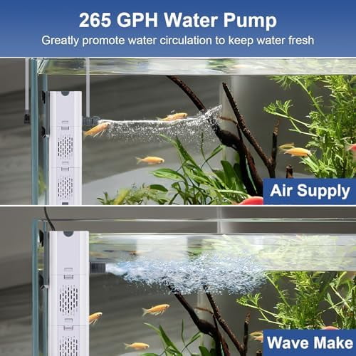265 GPH 4-in-1 aquarium filter, 20-80 gallon fish tank filters Filtration and Oxygenation, filter for fish tank with biochemical cotton, ceramic beads, Multi-functional turtle tank filter(15 W)