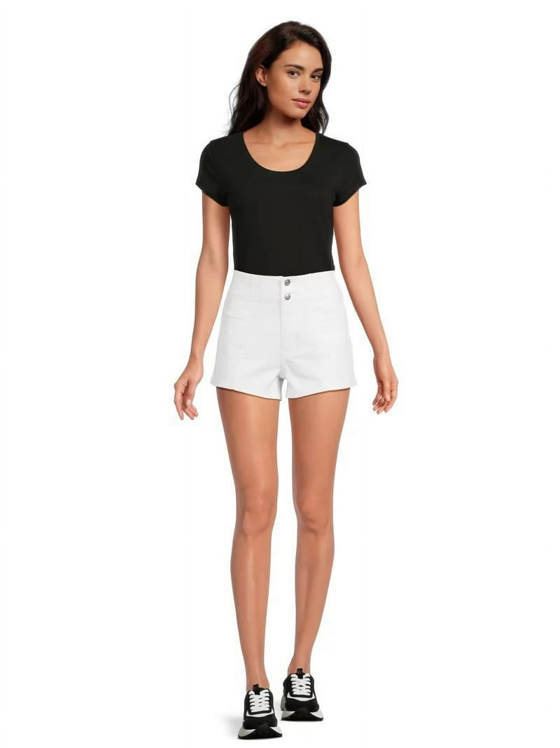 No Boundaries Pintuck Denim Shorts, 3” Inseam, Women's
