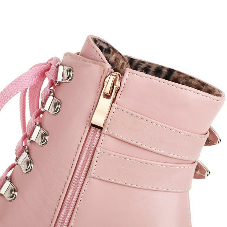 HUPOM Work Boots For Women Heels High Heel Rubber Zip-Up