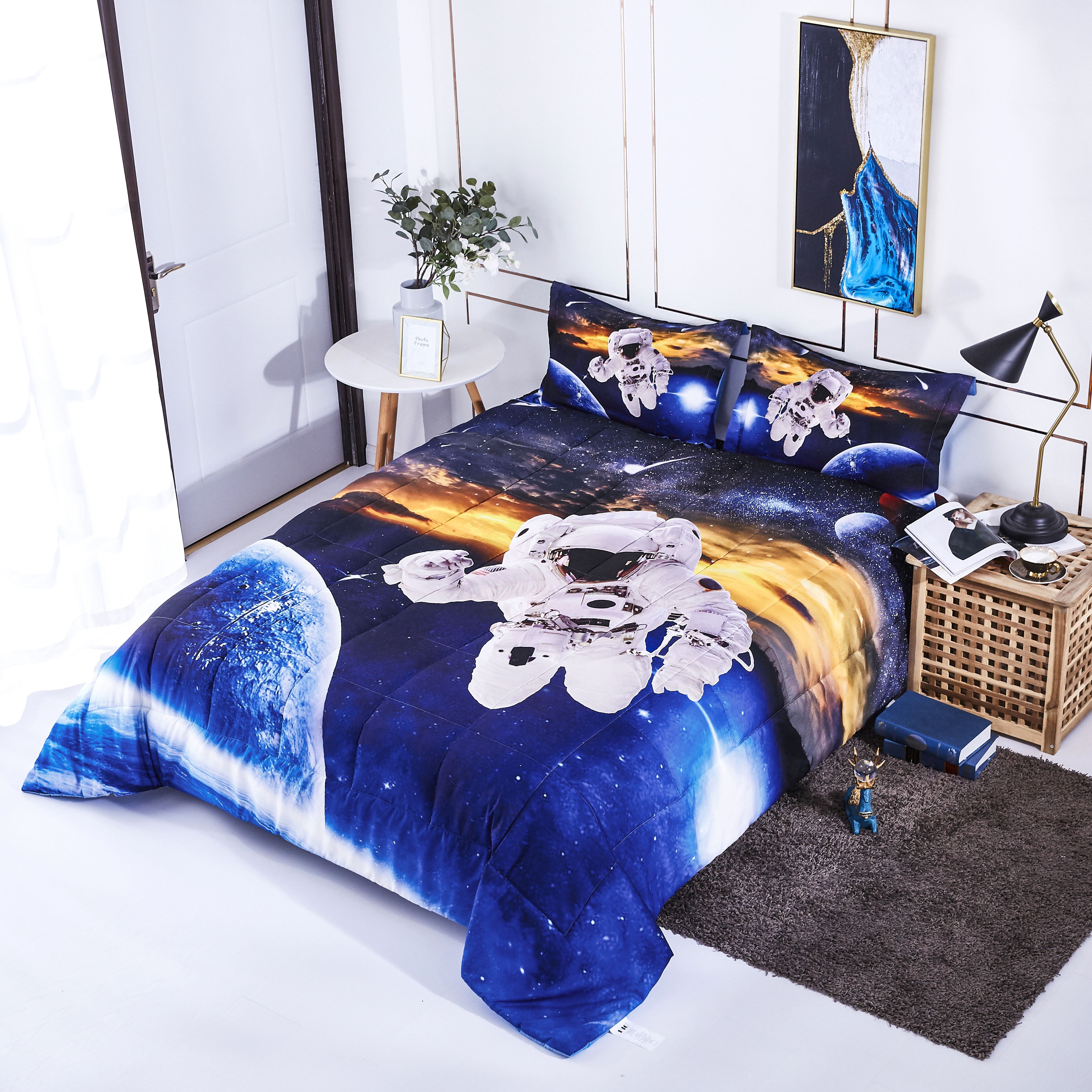 HIG, Reactive 3D Bedding Set 2pc Twin Size Outer Space Astronaut Print