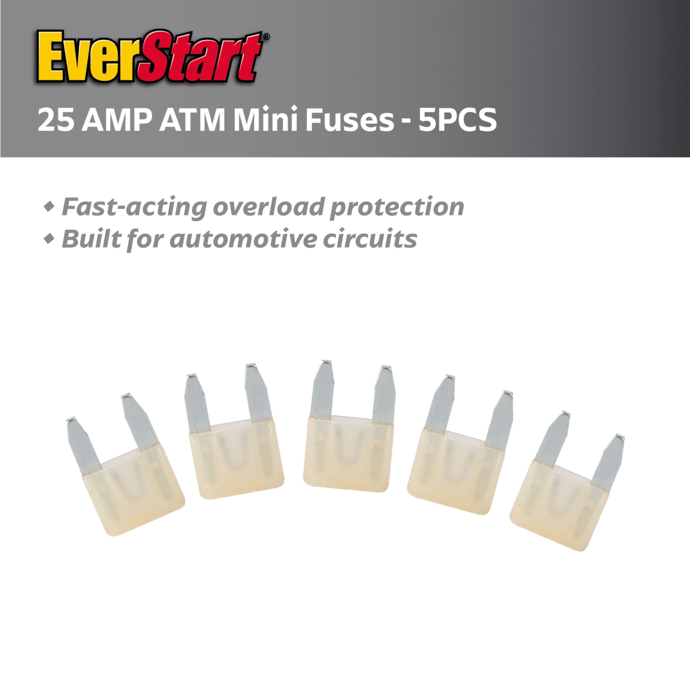 EverStart 25 Amp Mini Blade Fuses, UL Listed, 5 Pack for Auto, Marine, and Electronics