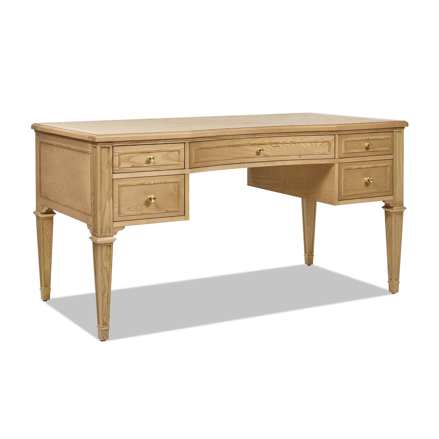 JTH LUXE Dauphin Gold Accent 5-Drawer Wood Executive Desk, Natural Brown Ash Wood & Veneer