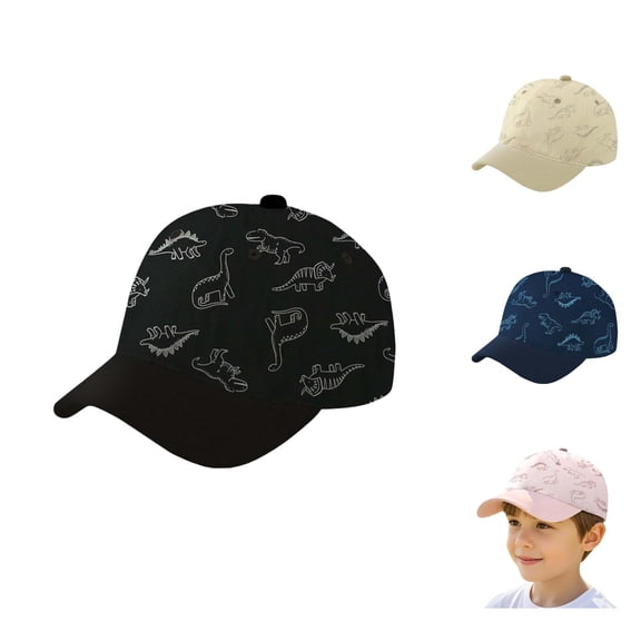 XIYON Kids Toddler Boys Girls Baseball Cap Dinosaur Print Wide Brim Lightweight Breathable Sun Hat For Casual Daily Wear,Black,4-8 Years