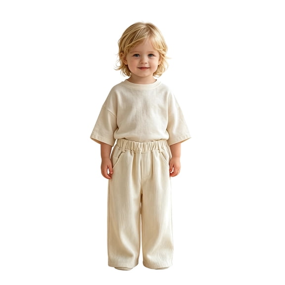 CONZONE Kids Boys Corduroy Pants Wide Leg Casual Pants for Child Elastic Waist Baggy Fall Winter Jogger Pants with Pockets
