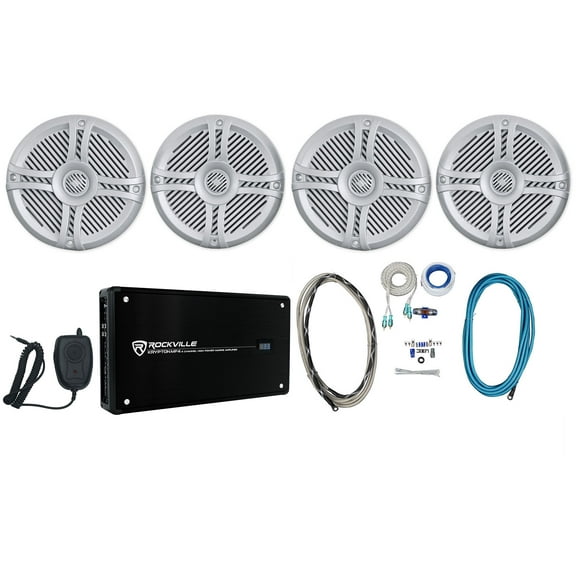 (4) Rockville RMSTS65S 6.5" 1600w Marine Boat Speakers 4-Ch Amplifier Amp Kit