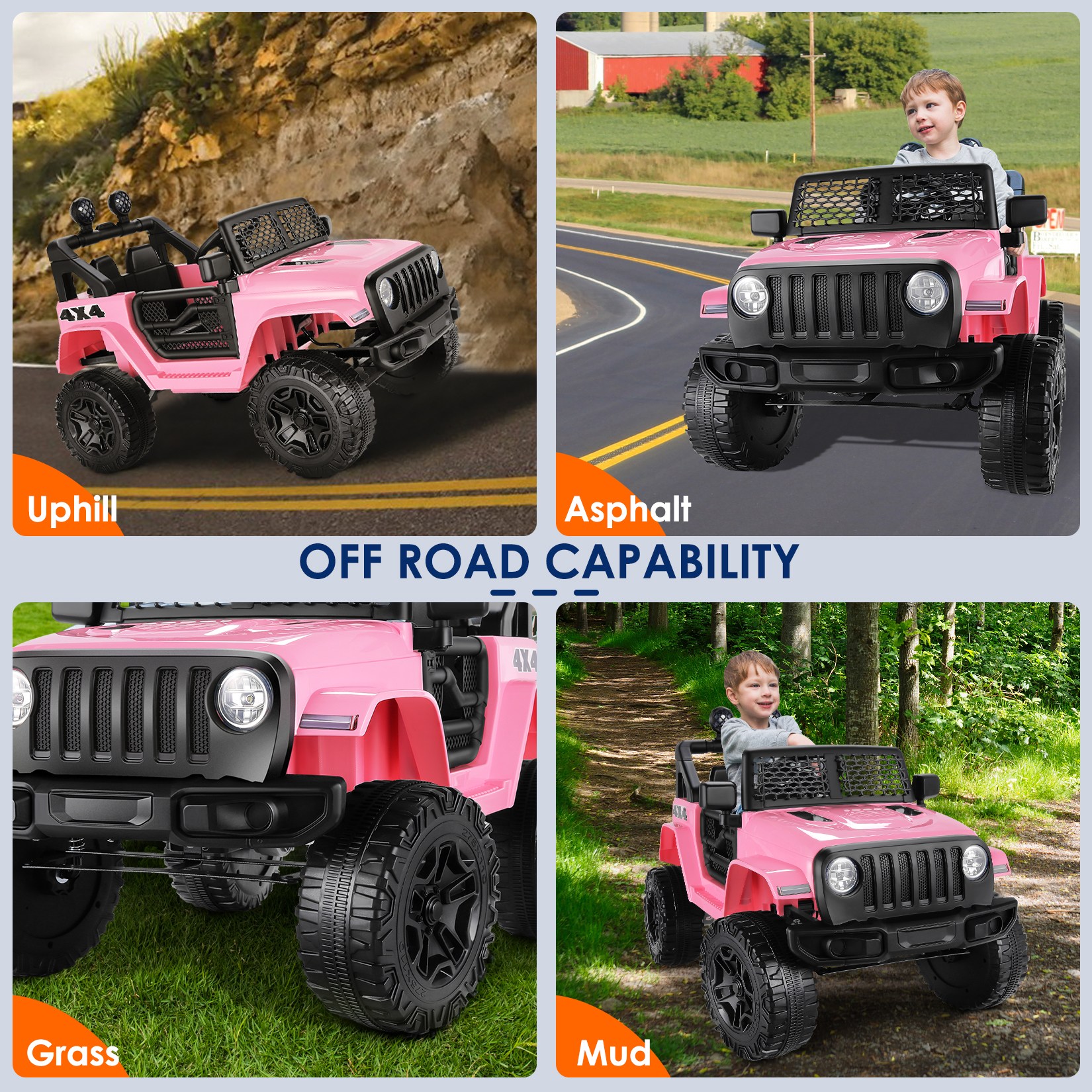 Funcid 12V 7AH Kids Powered Ride on Truck Car with Parent Remote Control, Bluetooth Music, Spring Suspension, LED Lights - Pink