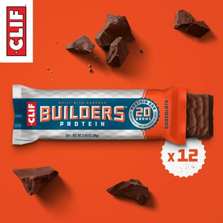 CLIF BUILDERS Protein Bars Chocolate Flavor, Plant Protein, Gluten Free Bars, 12ct